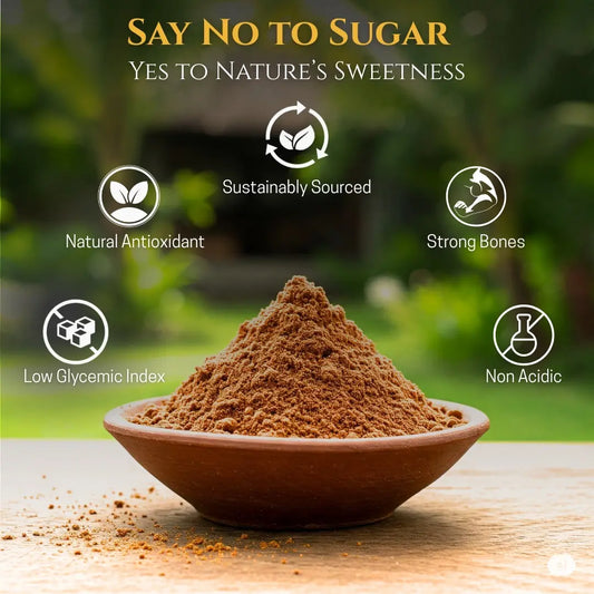 Healthyfly Palmyra Jaggery Powder pack with granulated jaggery